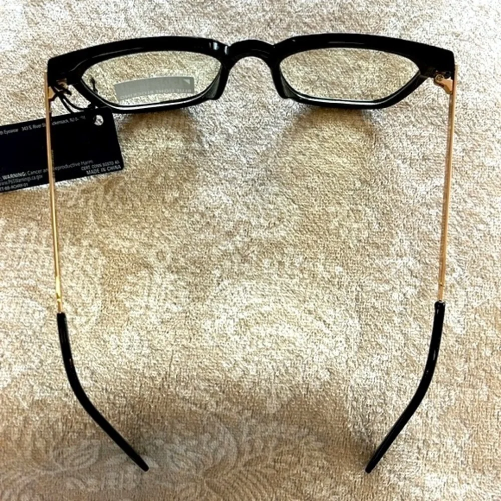Brand New Rachel Roy Blue Light Blocking Round Glasses Black Frame Gold Tone Arm
